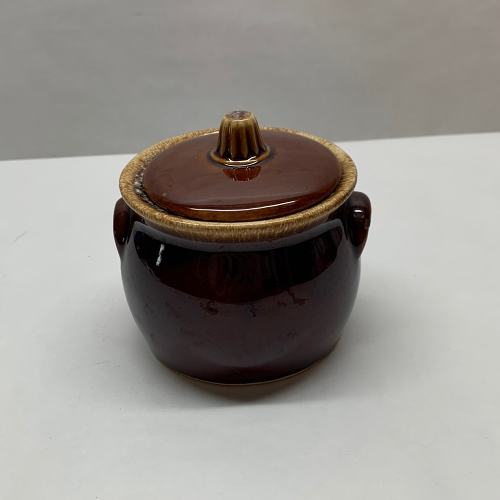 Hull brown drip glaze mini bean pot sugar bowl with lid stoneware USA vintage